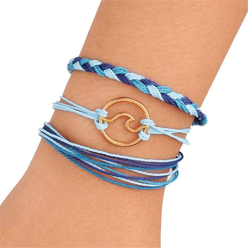 Handmade Wave Braided Wax Rope Adjustable Strand Bracelet Set Waterproof Charm Stretch Knot String Thread Bracelets Simple Life PursuitFriendship ...