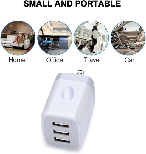 USB Wall Charger Adapter, 18W/3Amp Fast Multiple 3-Ports USB Plug Charger Block Cube Charger Box USB Brick Charging Base Compatible iPhone 15 14 1...