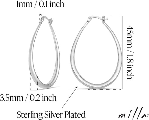 MILLA Oval Hoop Earrings - 14K Gold Plated, Rose Gold Plated and Sterling Silver Plated Hoop Earrings for Women - Hypoallergenic & Lightweight...
