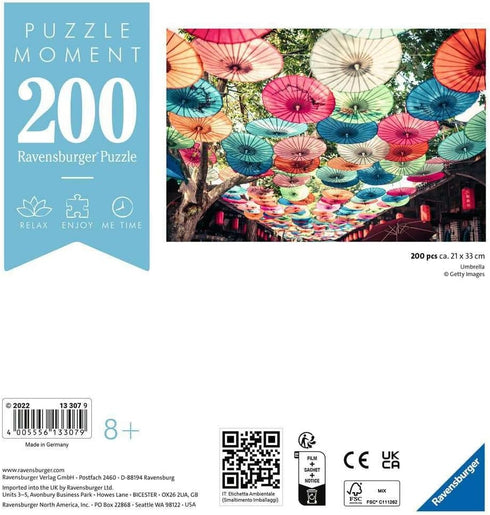 Ravensburger Puzzle Moment: Umbrellas - 200 Piece Jigsaw Puzzle for Kids & Adults | Unique, Perfect Interlock | Vibrant, Glare-Free Design | Made ...