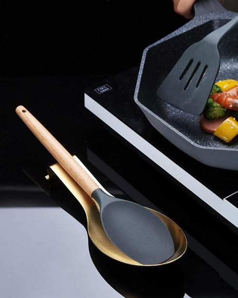 Matte Gold Spoon Rest, Stainless Steel Spoon Holder for Stove Top, kitchen utensils Holder for Ladles, Tongs, Spatula, Stove Spoon Holder, Pot Lid...