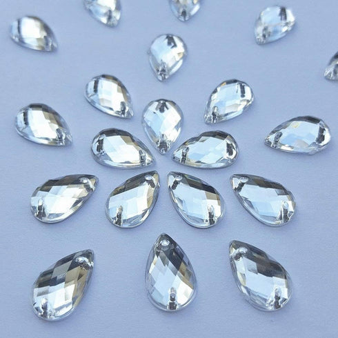 300Pcs 0.31x0.51? Drop Shape Crystal Clear Acrylic Sew On Rhinestones Flatback Sewing Stones for Clothes Dress Crafts Garments Accessories (Silver...
