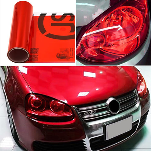 DIYAH 12 X 48 Inches Self Adhesive Headlight, Tail Lights, Fog Lights Tint Vinyl Film (Red)...