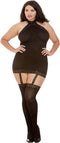Dreamgirl Women's Plus Size Sexy Fashion Lingerie, Semi-Sheer Halter Garter Dress with Thigh High Stockings, Black, One Size...
