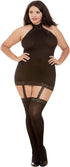 Dreamgirl Women's Plus Size Sexy Fashion Lingerie, Semi-Sheer Halter Garter Dress with Thigh High Stockings, Black, One Size...