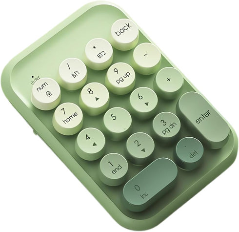 Typewriter Style Number Keypad Wireless 2.4G/Bluetooth/USB-C Wired Rechargeable Numeric Pad Linear Membrane Switch 18-Key NKRO Retro Round Keycaps...