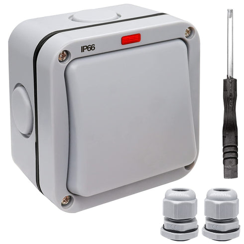 Taiss Outdoor Switch IP66 Waterproof Switch with Red LED indicator,1-Gang 2-Way SPDT Light Switch,10A 220V-250V Outdoor Garden Electrical Switch...