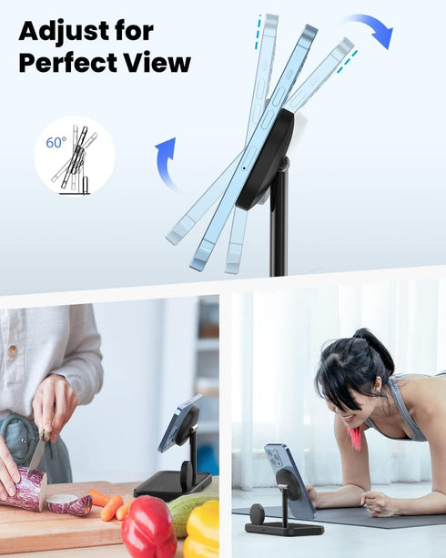 3-in-1 Charger Stand for MagSafe: JoyGeek Wireless Charging Station for iPhone 15/14/13/12 Pro Max Plus Mini, Magnetic Mag-Safe Dock for Apple Wat...