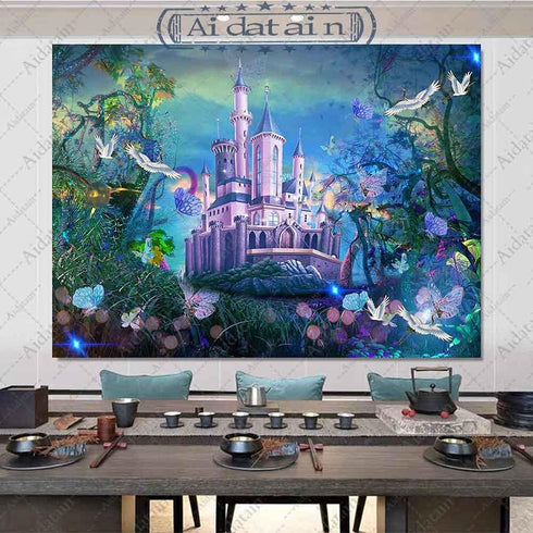 Aidatain Fairytale Forest Castle Tapestry For Teen Girl Fantasy Wonderland Nature Plants Landscape Wall Hanging Tapestries Flannel Large Size 80"6...
