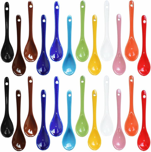 2 Sets of 12 Color Porcelain Egg Spoons Ceramic Spoons 4.7 inch Coffee Dessert Yogurt Tea Milky Tea...