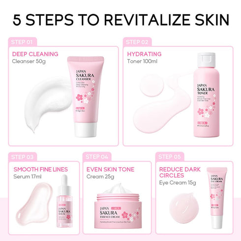Sakura Skincare Gift Set, Skin Daily Care Travel Kit with Cleanser, Toner, Serum, Eye Cream, Face Cream for Women Girls (5pcs)...