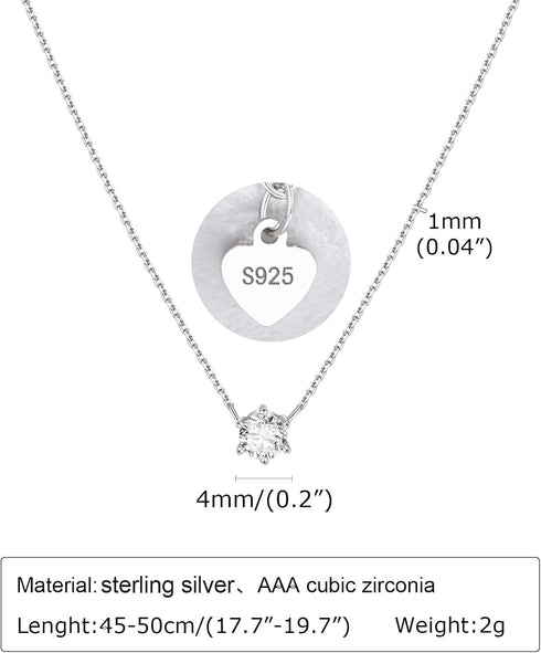 925 Sterling Silver Diamond Necklaces for Women, S925 Pure Silver Dainty Cubic Zirconia Necklace, Single Pendant Necklaces for Mom Girl Grandma Da...