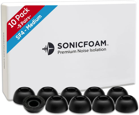 Memory Foam Earbud Tips - Premium Noise Isolation, Replacement Foam Earphone Tips, 10 Pack for in Ear Headphone Earbuds (SF4 Medium, Black)...