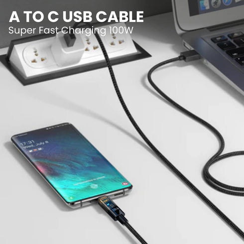 100W 5A PD Fast Charging Data Cable USB A to C Gold Plated Connectors 480 mbs Data sync and Charging with LED Active Connection Light - 3 feet 3 i...