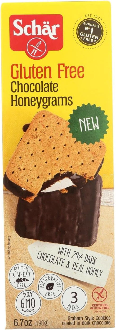 Schar Gluten Free Chocolate Honeygrams Crackers with Rich Dark Chocolate and Real Honey - 6.7 Ounce (Pack of 1)...