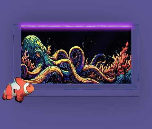 30X18IN Blacklight Octopus Sea Monster HD 3D Black Light Aquarium Background UV Reactive Background Terrarium Background with 10 EVA Double-Sided ...