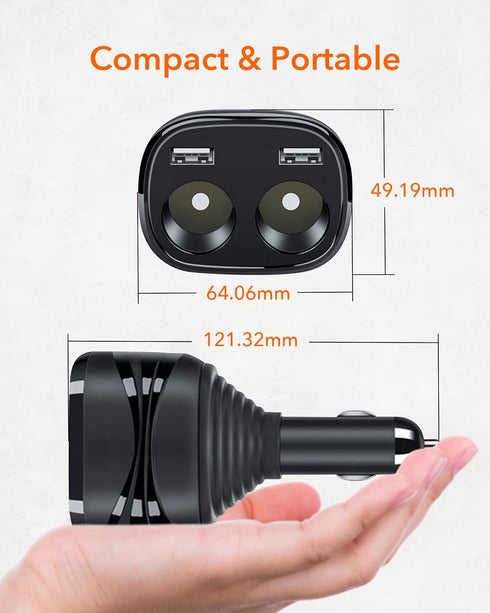 WOLFBOX Cigarette Lighter USB Charger, 2 in 1 Charging Cable Car Charger for Mirror Dash Cam, Dual USB Ports Fit Compatible with Phones or Other U...