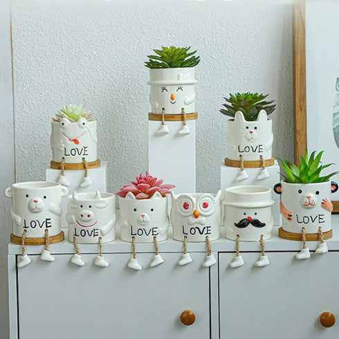 Ceramic Cow Planter, Cute Cartoon Smooth Glazed Flower Plant Pots Drainage Hole Small Succulent Pots for Mini Flower Planters Cactus, Plants Not I...