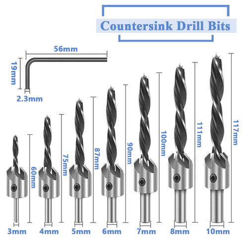 Mesee 7 Pieces HSS Countersink Drill Bit Set 3mm 4mm 5mm 6mm 7mm 8mm 10mm High Speed Steel Counter Sink Bits Carpentry Chamfer Reamer Woodworking ...