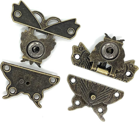 2 Sets Antique Wood Case Chest Box Hasp Latch Lock Retro Decorative Hinges and Box Corner Protectors with Screws Hardware Kit for Jewelry Box Deco...