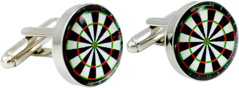 Art Attack Dartboard Cuff Links, Round Glass Metal Dart Cufflinks (Silver)...