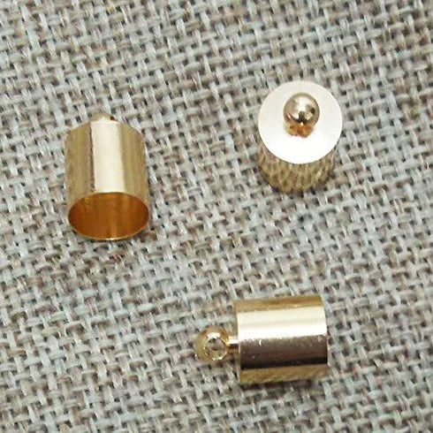 50pcs Glue-in Style Necklace Cord Crimp End Caps Tassel caps Beads crimps end (6mm Wide, 10mm Long, KC Gold Plated)...