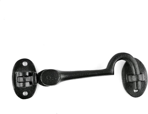 Renovators Supply Manufacturing Door Latch Lock 4.5 in. Black Wrought Iron Swivel Style Hook and Eye Latch for Door with Mounting Hardware...