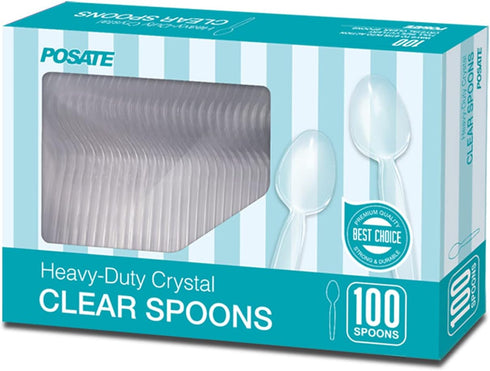 POSATE Heavyweight Plastic Spoons, Clear, 100 Count...