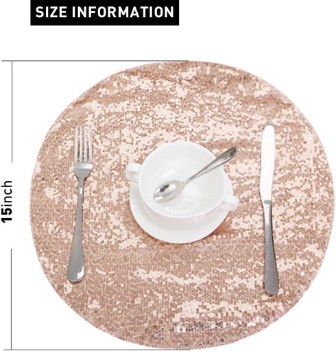 Sequin Placemats Set of 6, Heat-Resistant Dining Table Mats, Stain-Resistant Kitchen Table Placemats, Elegant Sparkle Placemat for Party Wedding A...