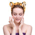 2 PCS Women Animal Ear Tiger Print Fuzzy Hairband Makeup Headband Elastic Stretch Head Wrap for Skincare Spa...