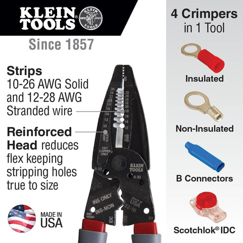 Klein Tools 1019 Klein Kurve Wire Stripper / Crimper / Cutter for B and IDC Connectors, Made in USA, Terminals, More...