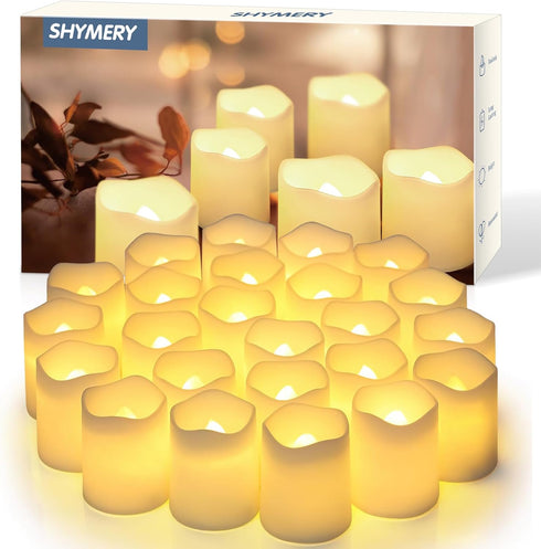 SHYMERY Flameless Votive Candles,Flameless Flickering Electric Fake Candle,24 Pack 200+Hour Battery Operated LED Tea Lights in Warm White for Wedd...