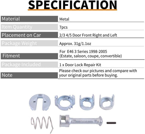 Keenso Door Lock Repair Kit, Front Left Right Door Lock Cylinder Repair Kit for E46 3 Series 323c 325i 325c 328i 330i 330c 330ci 1998-2005...