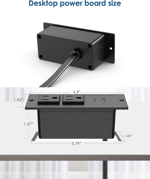Conference Recessed Power Strip,20W USB C Fast Charging,Furniture Recessed Outlet,2 Outlets,2 USB Ports Table Power Strip,Flush Mount Power Strip ...