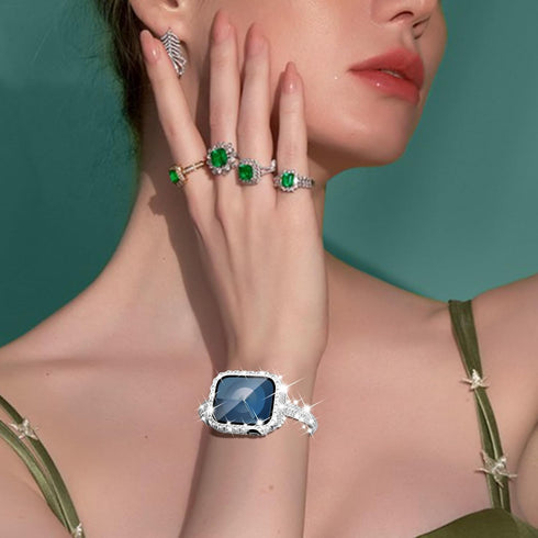 WINGLE Compatible with Apple Watch Bands 40mm for Women Series SE 6 5 4, Bling Diamond Slim Bracelet Dressy Fancy Band with 2 in 1 Waterproof Blin...