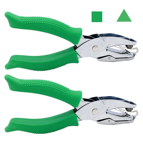 MIAO JIN 2Pcs 1/4" Triangle and 1/6" Square Handheld Metal Hole Punch for DIY Craft Paper Scrapbook Puncher Small Shaped Hand Tool with Grip (Tria...