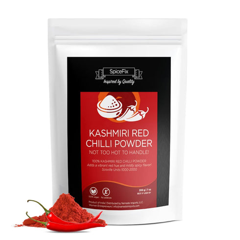 SpiceFix - Kashmiri Red Chilli Powder, Mild to Medium Heat Sun-Dried Indian Red Chili Powder, Natural Ground Vegan Kashmiri Spice in a Resealable ...