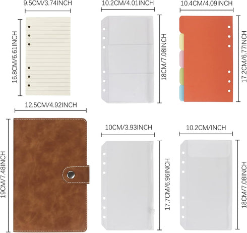 FYY Leather A6 Binder 6 Ring Binder Notebook - Refillable Notebook A6 Planner Binder with Binder Pockets, A6 Dividers, A6 Refill Paper, PU Leather...