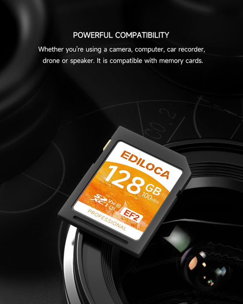 EF2_128GB UHS-I SD Card UHS-I Memory Card Fast Storage, Read Speed 100MB/s, Write Speed 90MB/s, C10, U3, V30, Full-HD & 4K Video, SD Card, Must-Ha...