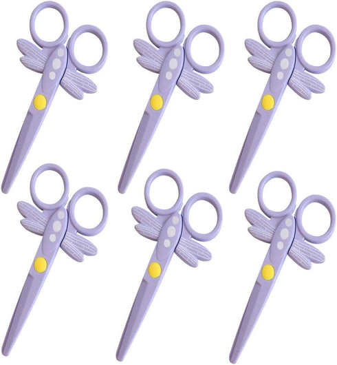 AKOAK 6 Pcs Children Plastic Scissors Primary School DIY Art Safety Small Scissors Kindergarten Children Special Plastic Scissors Cute Dragonfly P...