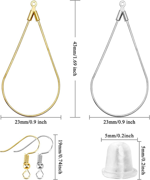 240PCS Earrings Beading Hoop Teardrop Beading Earring Hoops Beading Hoop Earring Finding Components for DIY Jewelry Making 100PCS Earring Hooks 10...