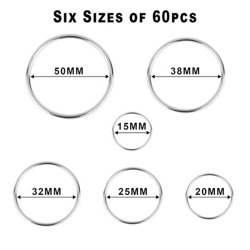 90Pcs 6 Sizes Silver Metal O Rings Multi-Purpose Heavy Duty Round Ring for Hardware Bags Belts Dog Leashes Hanging Basket DIY Craft Supplies, 15mm...