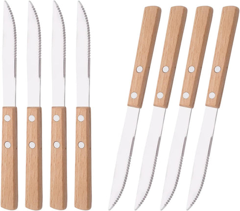 Steak Knives Set of 8 - Wooden Handled Serrated Steak Knives - Uniturcky Stainless Steel Dinner Knife with Wood Handle - 8.15 Inch Wooden Square H...