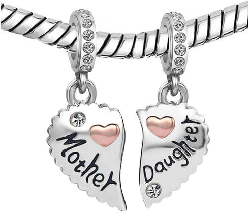 Mother Daughter Son Sisters Best Friends Bestie Rose Gold Heart Puzzle Dangle Birthday Charms Compatible with Pandora Bracelet...