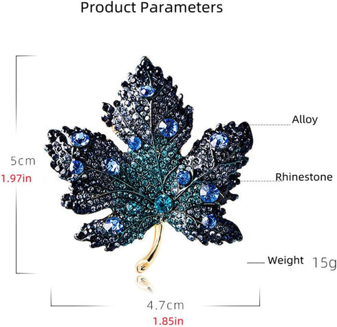 Rhinestone Big Maple Leaf Brooch Pin for Women Men Fashion Crystal Delicate Wedding Fall Party Brooches Lapel Pins Elegant Dress Accessories Jewel...