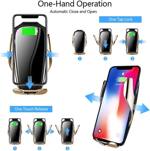 Wireless Car Charger Mount, Auto Clamping 10W 7.5W Fast Charger for iPhone 12/12 Pro max/12 Pro/11/11Pro max/11 Pro/X/XR/XR max Samsung (Champagne...