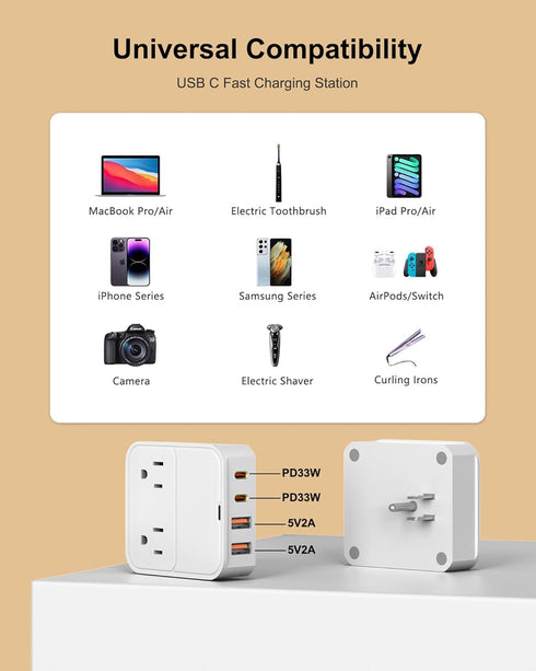 40W USB C Wall Charger Block with Outlet Extender,Multi USB Ports Power Strip,Cruise Travel Essential for Home/Office/Kitchen/Bathroom/School/Busi...