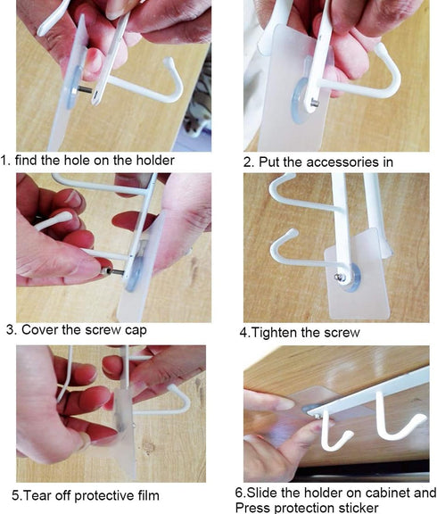 AliCH Mug Holder 2pcs Under Cabinet Mug Hooks Rack, Nail Free Coffee Cups Holder,Under Shelf Hanger for Cups/Kitchen Utensils/Ties Belts/Scarf/Key...