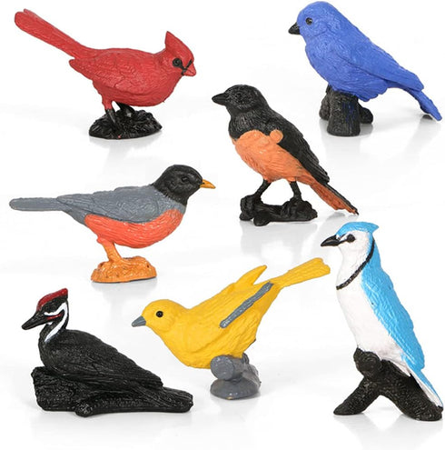 Mini Bird Figurines 7pcs, Birds Cake Cupcake Topper, Miniature Birds Animal Figure Oriole Robin Cardinal Bird Educational Toy, Bird Cake Decoratio...