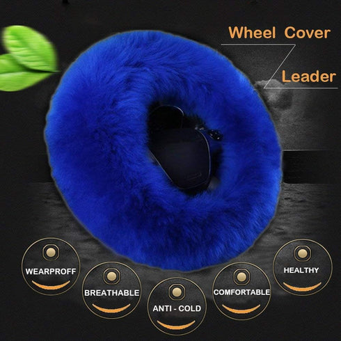 Car Steering Wheel Cover Gear Shift Handbrake Fuzzy Cover 1 Set 3 Pcs Multi-Colored with Winter Warm Pure Wool Fashion for Girl Women Ladies Unive...